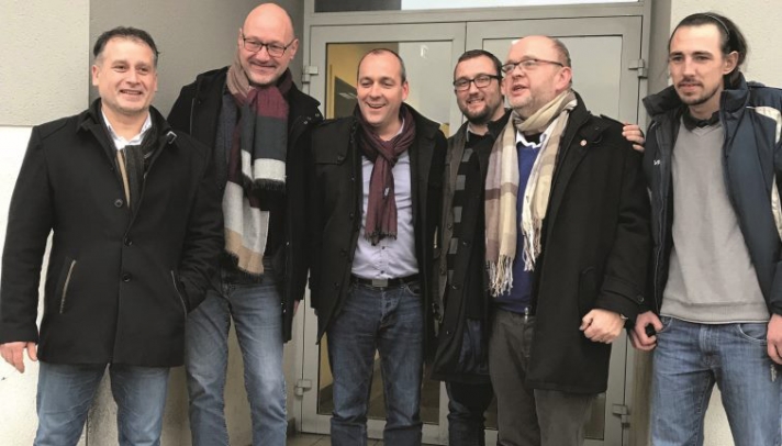 Le secrétaire général de la CFDT était venu rencontrer les salariés de Gris Découpage en février 2018… À côté de Laurent Berger, à droite, Vianney Louis, délégué syndical et secrétaire général de la CFDT-Métallurgie Cœur Grand Est ; à gauche, Dominique Toussaint, secrétaire général de la CFDT-Grand Est.