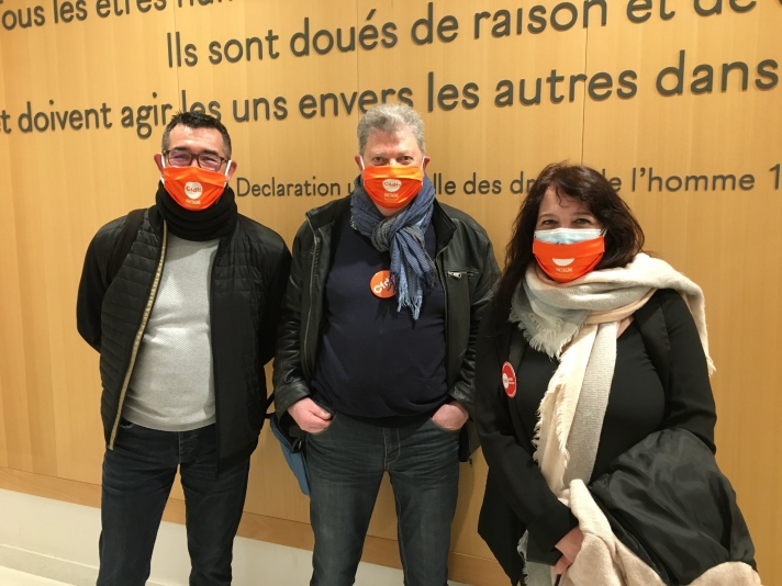 Marie-Jeanne, Jean-Luc et Yannick, trois militants CFDT injustement accusés de diffamation.
