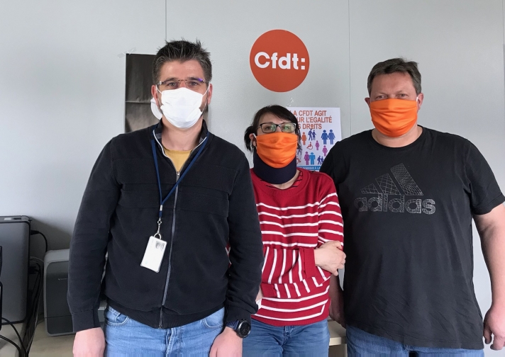 De gauche à droite : Nicolas Chasserez, délégué syndical, Anne Chanteloup, élue au comité social et économique, et Christophe Pinard, adhérent CFDT.